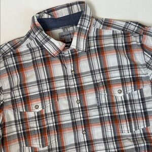 Carhartt Pearl Snap Gray Orange White Plaid Short Sleeve Shirt Mens XL